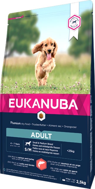 Eukanuba hondenvoer adult klein/middel zalm en gerst 12 kg