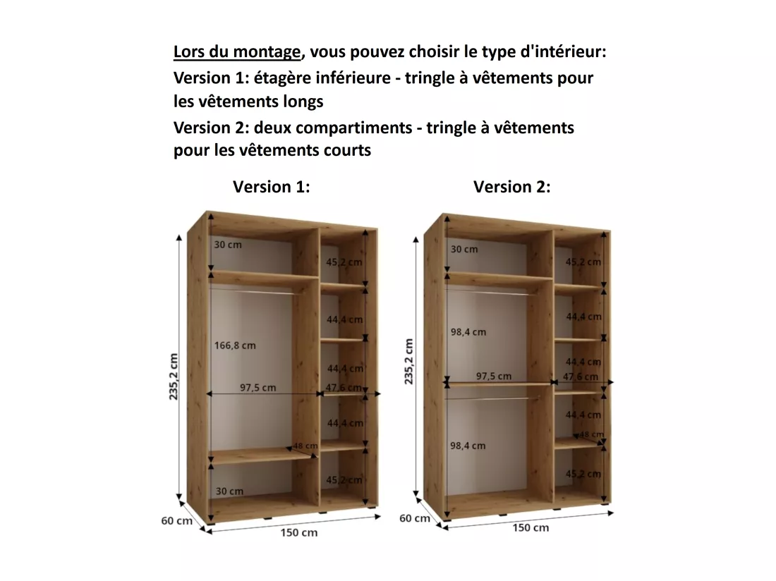 ARMOIRE DAVOS 12 À PORTES COULISSANTES 235,2/150/60 3 portes