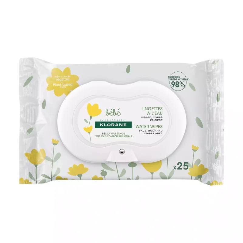Lingettes nettoyantes à l'eau pour le corps - Bébé - Peau normale à sèche - 25 Unités