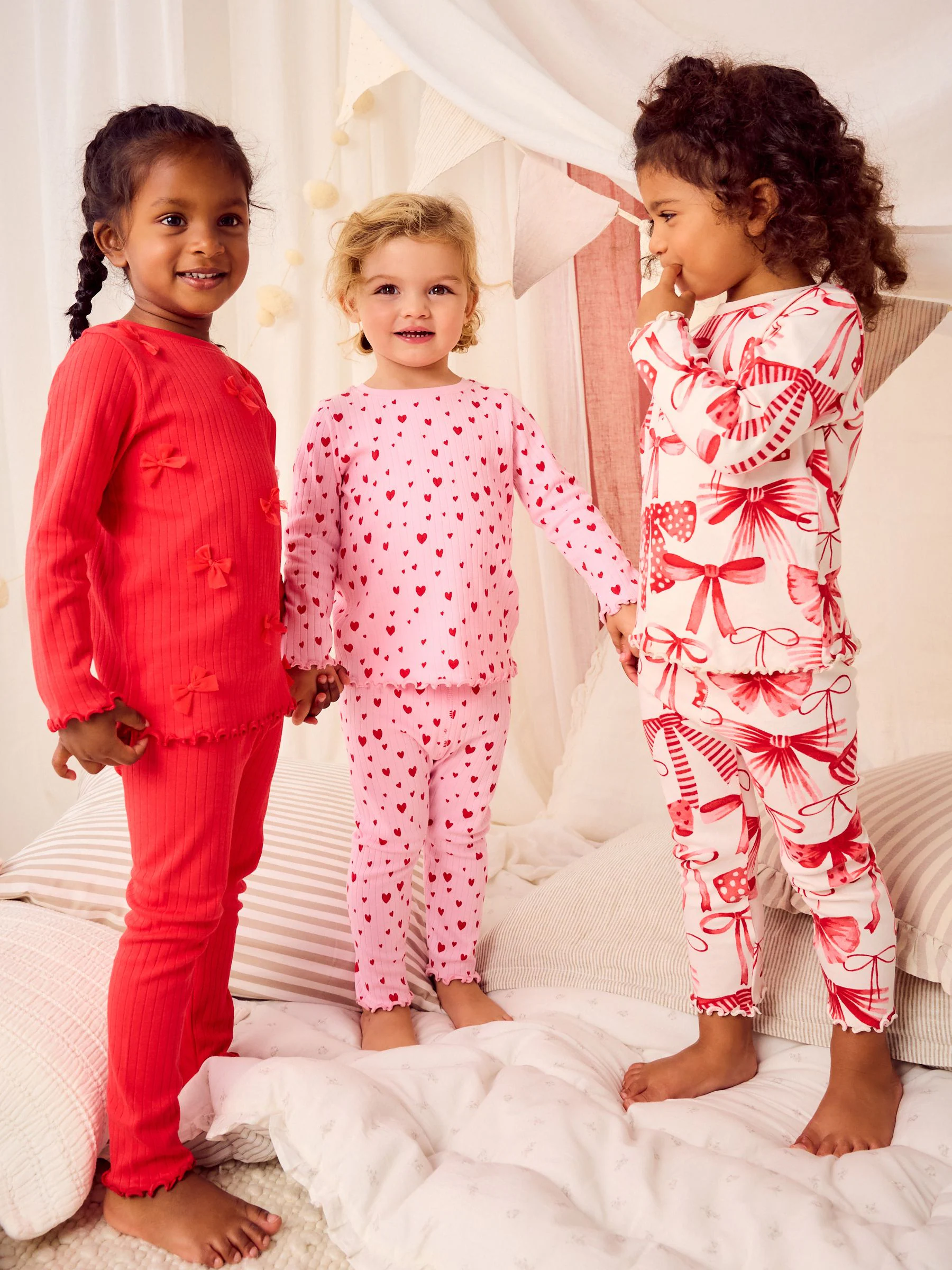 Rode strik/Hart - Verpakking van 3 knusse pyjama's (9 mnd-16 jr)