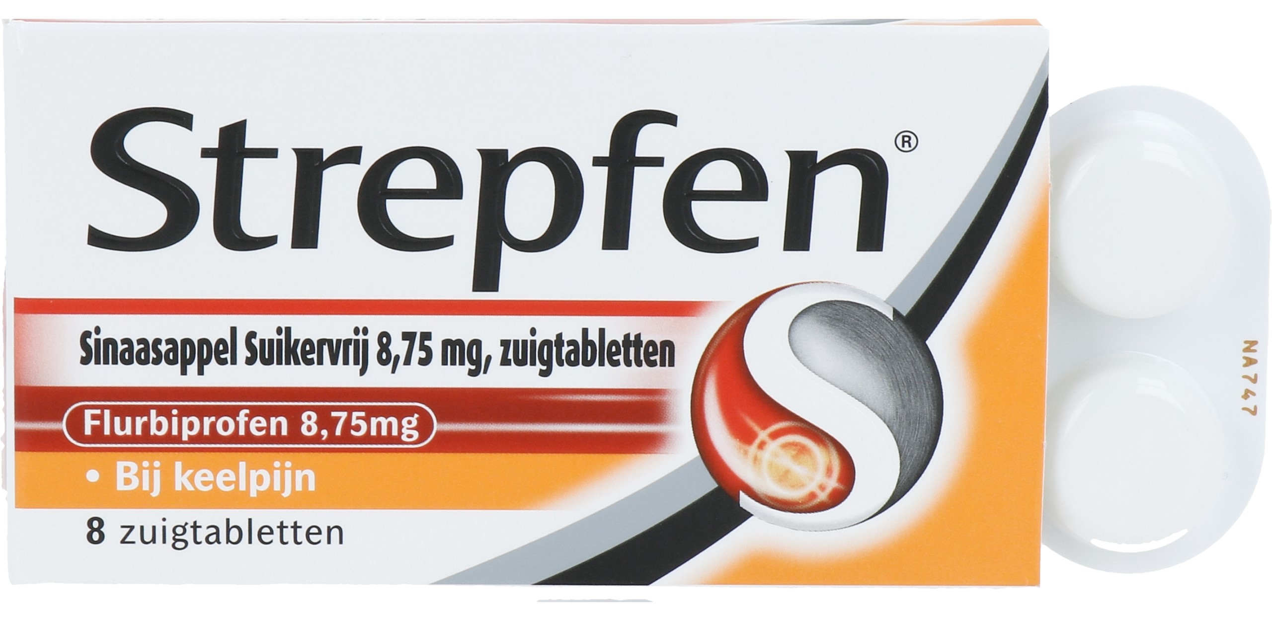 Strepfen Flurbiprofen 8,75mg sinaasappel Suikervrij (8 zuigtabletten)