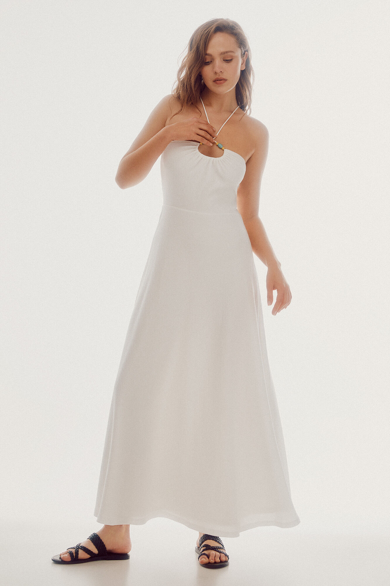 Vestido frente única com aplicações de miçangas - Branco