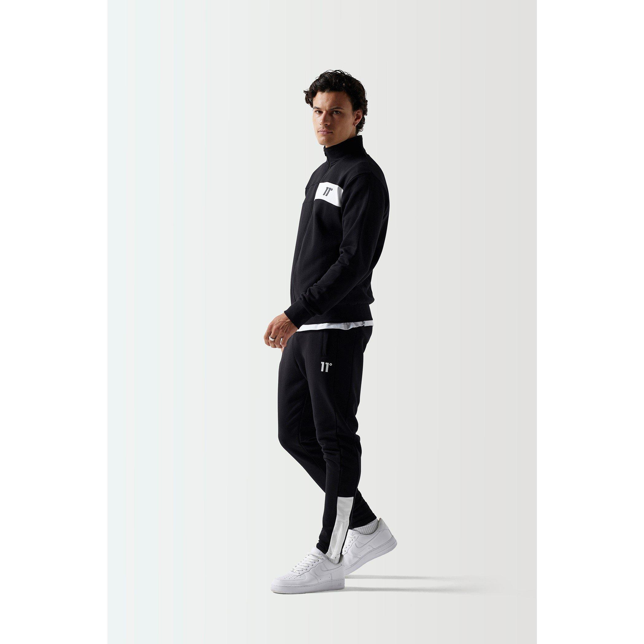 11 Degrees 11D Colour Block Full Zip Sweat Top Black  White