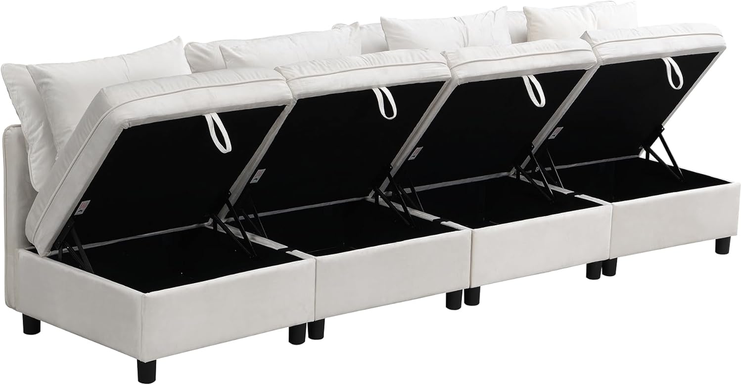 Cloud Modulares Sofa 4-Sitzer Modulares, zerlegbares Sofa-Set: Frei konfigurierbar + Stauraum unter Allen Kissen + Schlaffunktion + Chenille-Stoff (Beige)