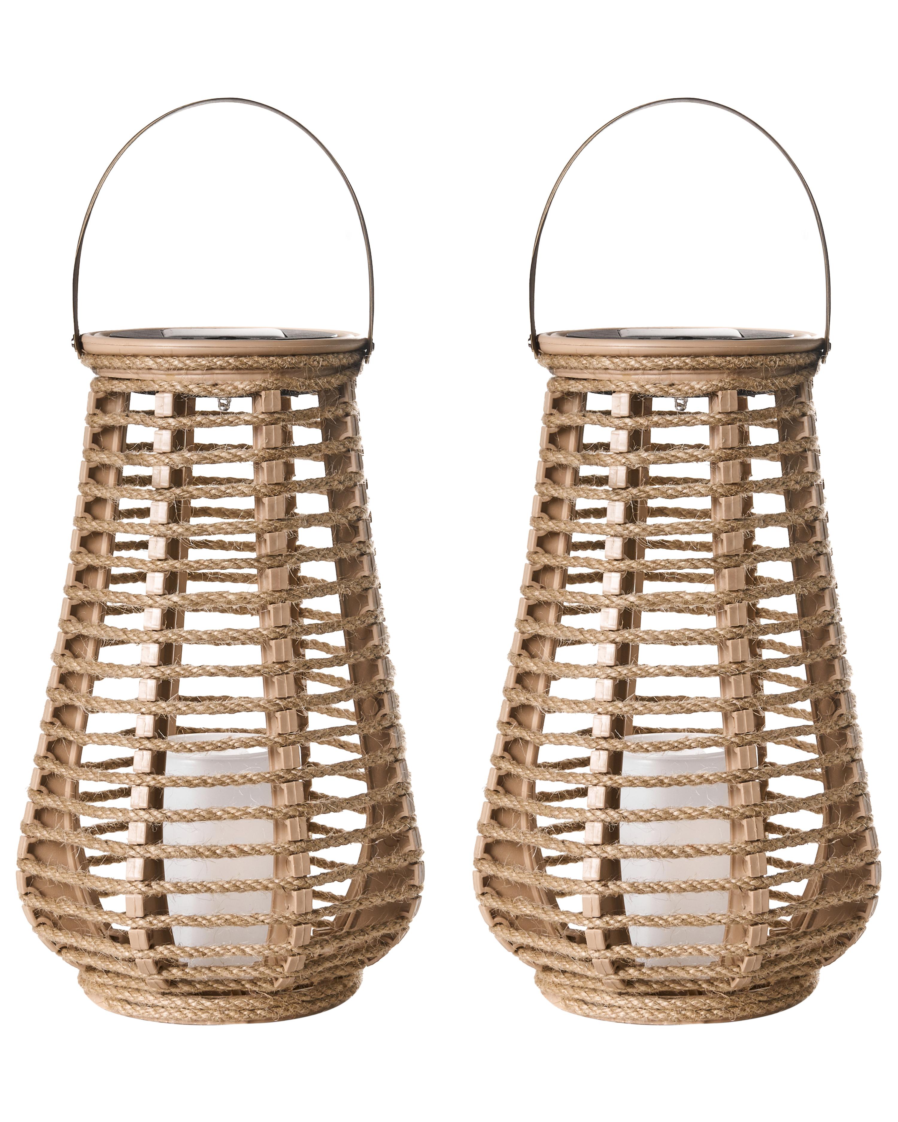Set van 2 lantaarns op zonne-energie GWAYI 34 cm Natuurlijk