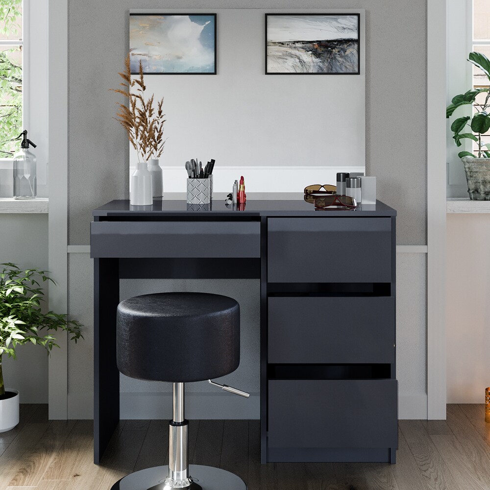 Vicco Schminktisch Sherry Anthrazit Hochglanz 90 x 75 cm Spiegel Hocker modern