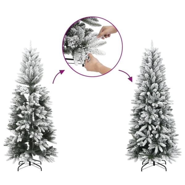 vidaXL Slankt kunstig juletre med flokket snø 180 cm PVC og PE