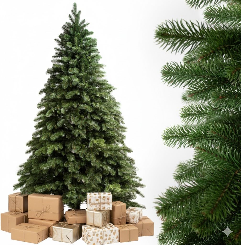 Evergreen Tree® Weihnachtsbaum Künstlich 180 cm | Premium 100% Spritzguss Weihnachtsbaum mit Holzständer, Naturgetreu Zweige - Made in EU - Artificial Christmas Tree