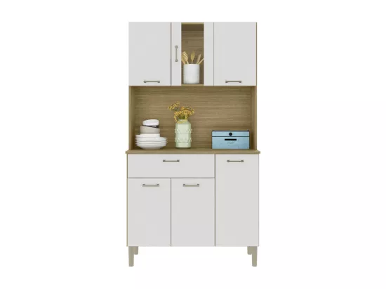Buffet de Cuisine 6 Portes 1 Tiroir Chêne et Blanc 5 Niches L92 H170.5 P36.3 cm