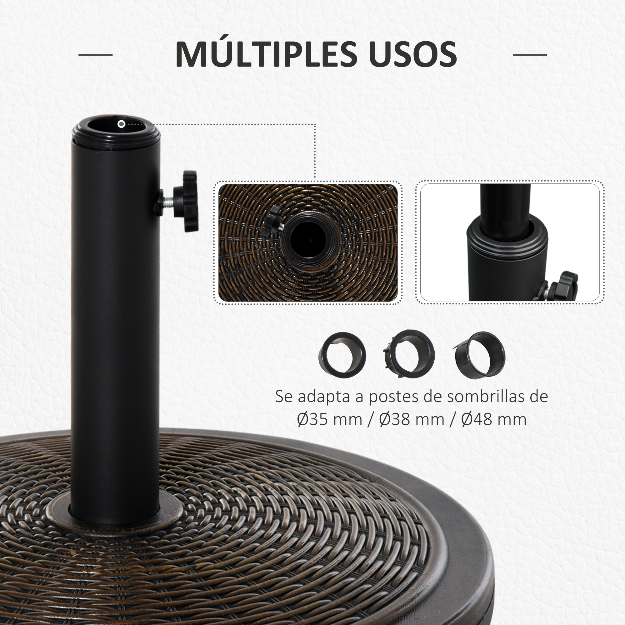 Base para guarda-sol de jardim Outsunny, peso líquido 13 kg, estilo retrô, em cimento, para hastes de 35 mm/38 mm/48 mm, ideal para pátios e terraços externos, Ø48 x 34 cm, cor bronze.