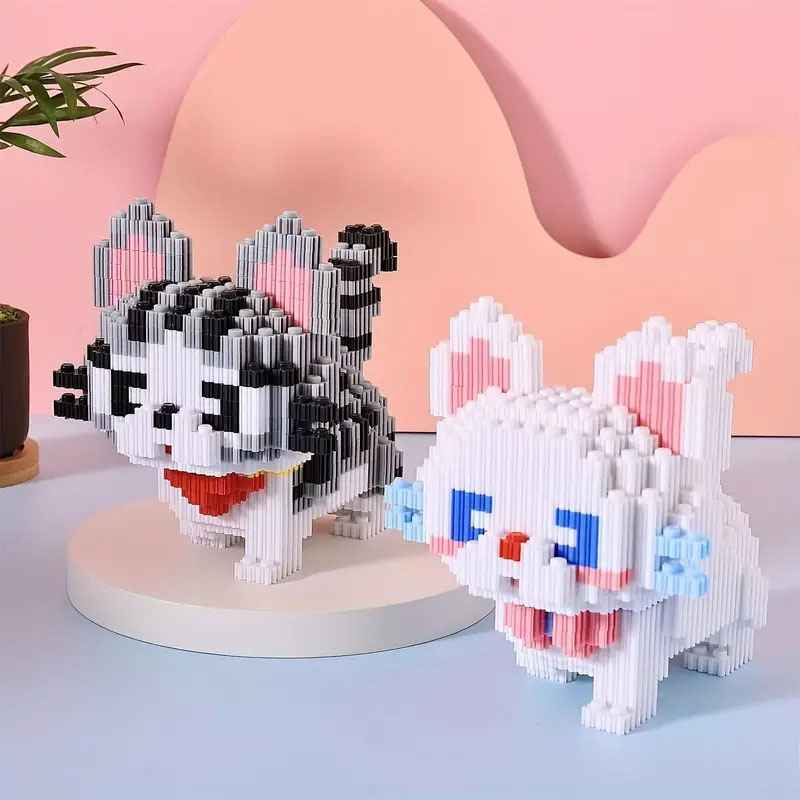 (389-tlg. Set) Mikro Bausteine DIY Modell Figur Katzen Bausatz Home Deko Klemmbausteine Spielzeug - Weiss