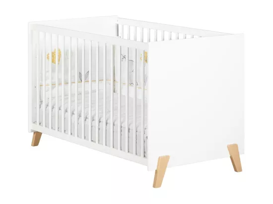 Lit bébé 120 x 60 sur pieds en bois blanc