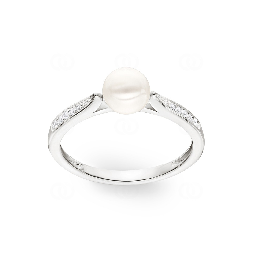 Damenring 925 Silber rhodiniert mit Kunstperle 7mm & Zirkonia