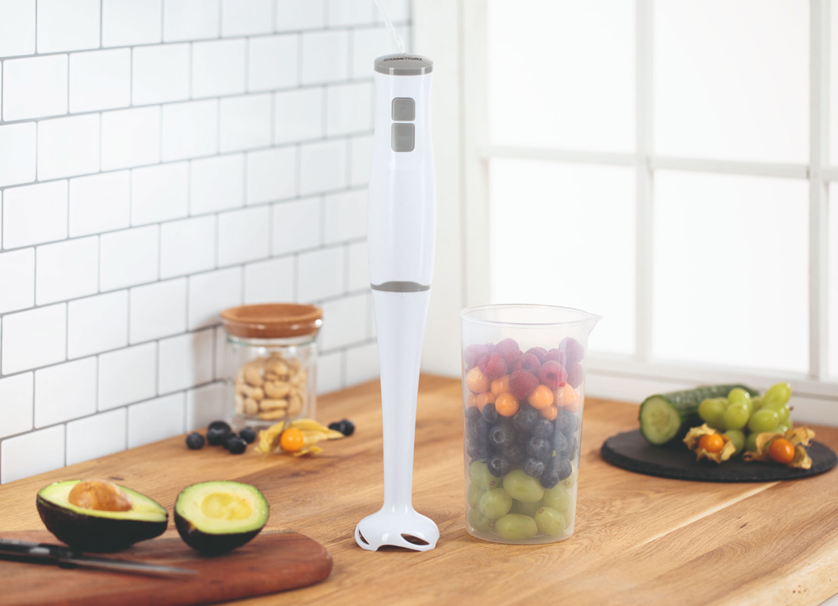 Gourmetmaxx Stabmixer mit Mixbecher 400W Weiß/Grau