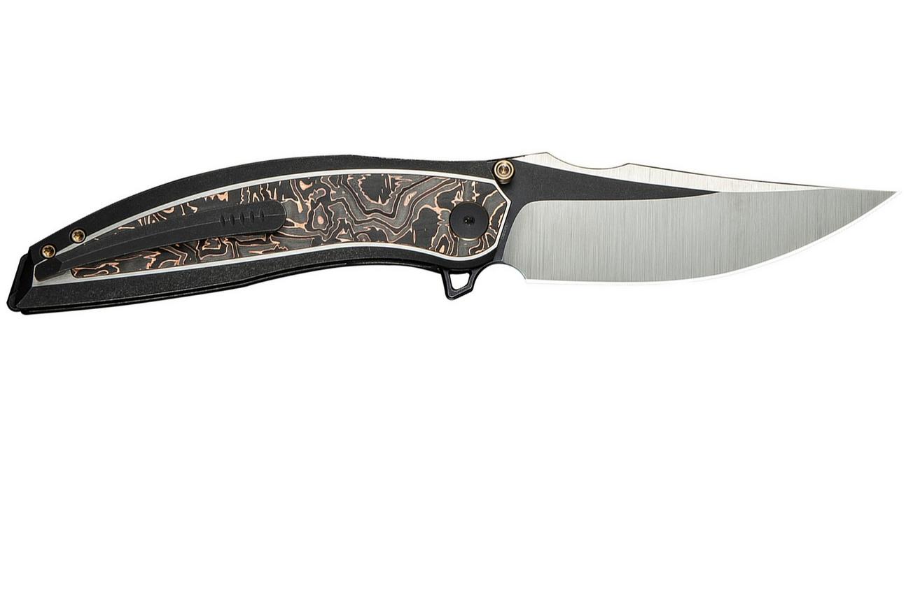 WE Knife Quinseris WE23093-1 Satin, Black Titanium Copper Foil Carbon Inlay, zakmes