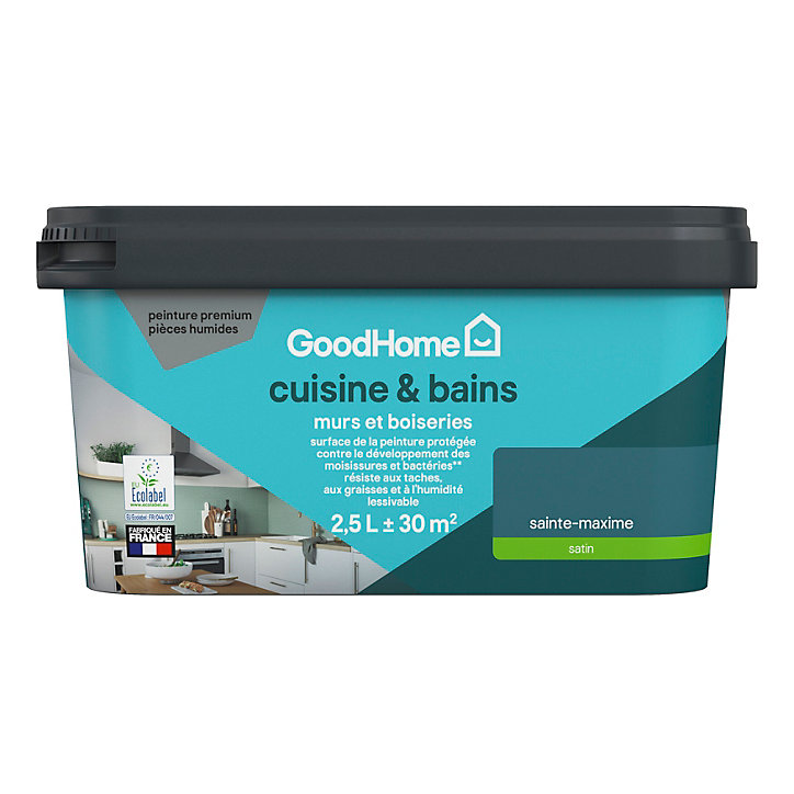Peinture cuisine et salle de bains GoodHome vert Sainte-Maxime satin 2,5L