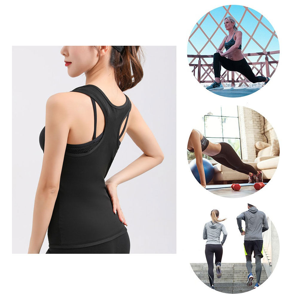 (Gr. L) Elastisches Thermo Sport Tanktop Ärmelloses Schwitz T-Shirt für Frauen - Schwarz