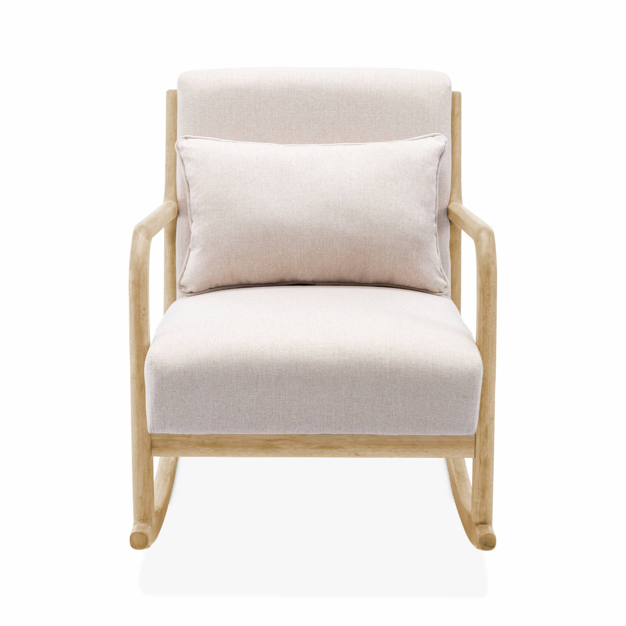 Fauteuil à bascule design en bois et tissu. 1 place. Rocking chair scandinave. Beige