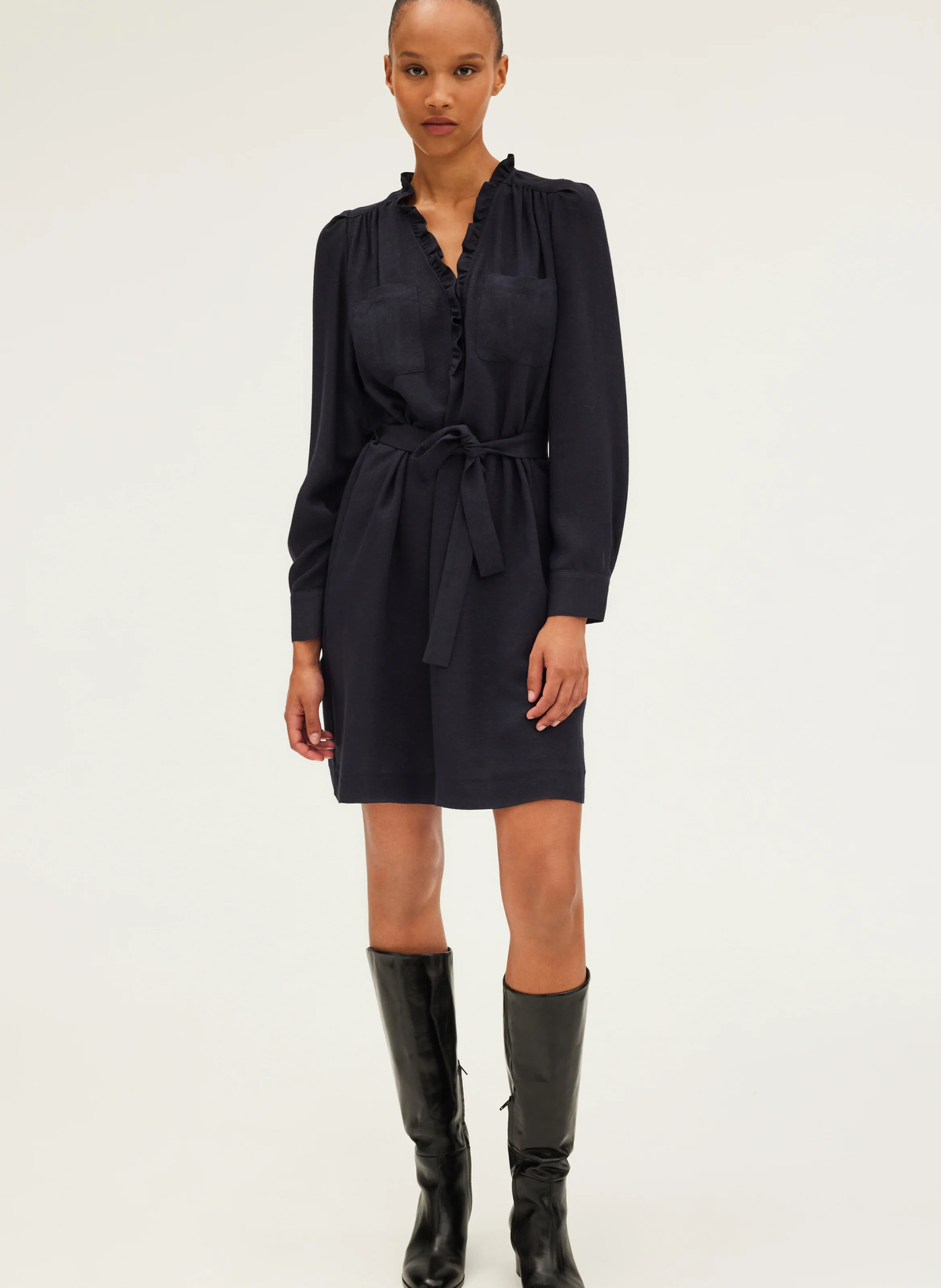 SONIA - Robe courte à volants et fronces | Bleu