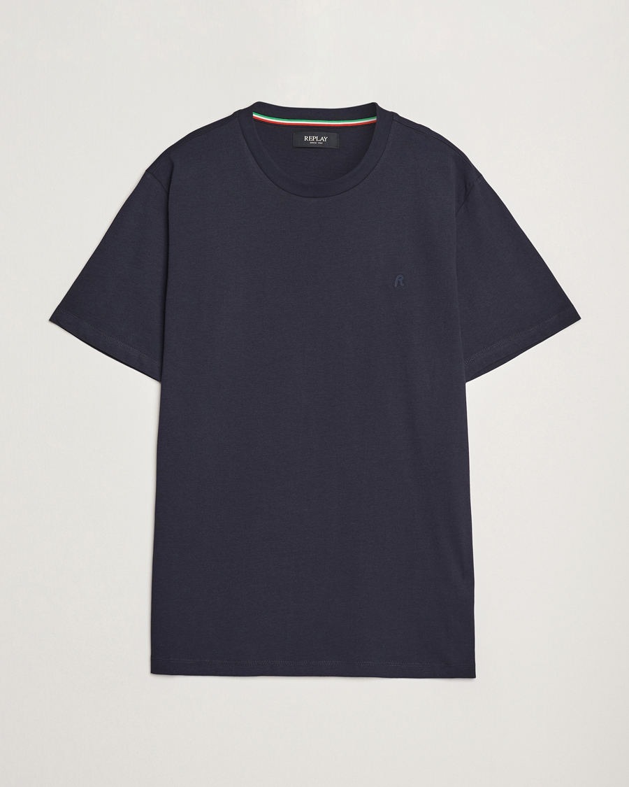 Replay Tonal Logo Crew Neck T-Shirt Navy