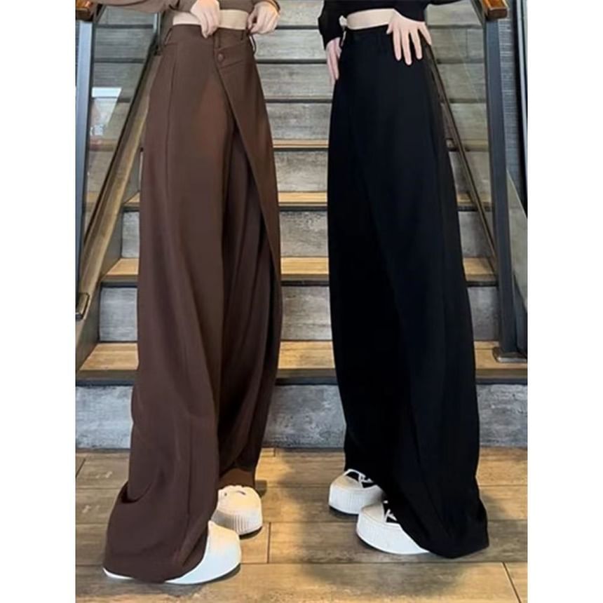 Trendjane - High Rise Plain Asymmetrische Pantalon met Wijde Pijpen