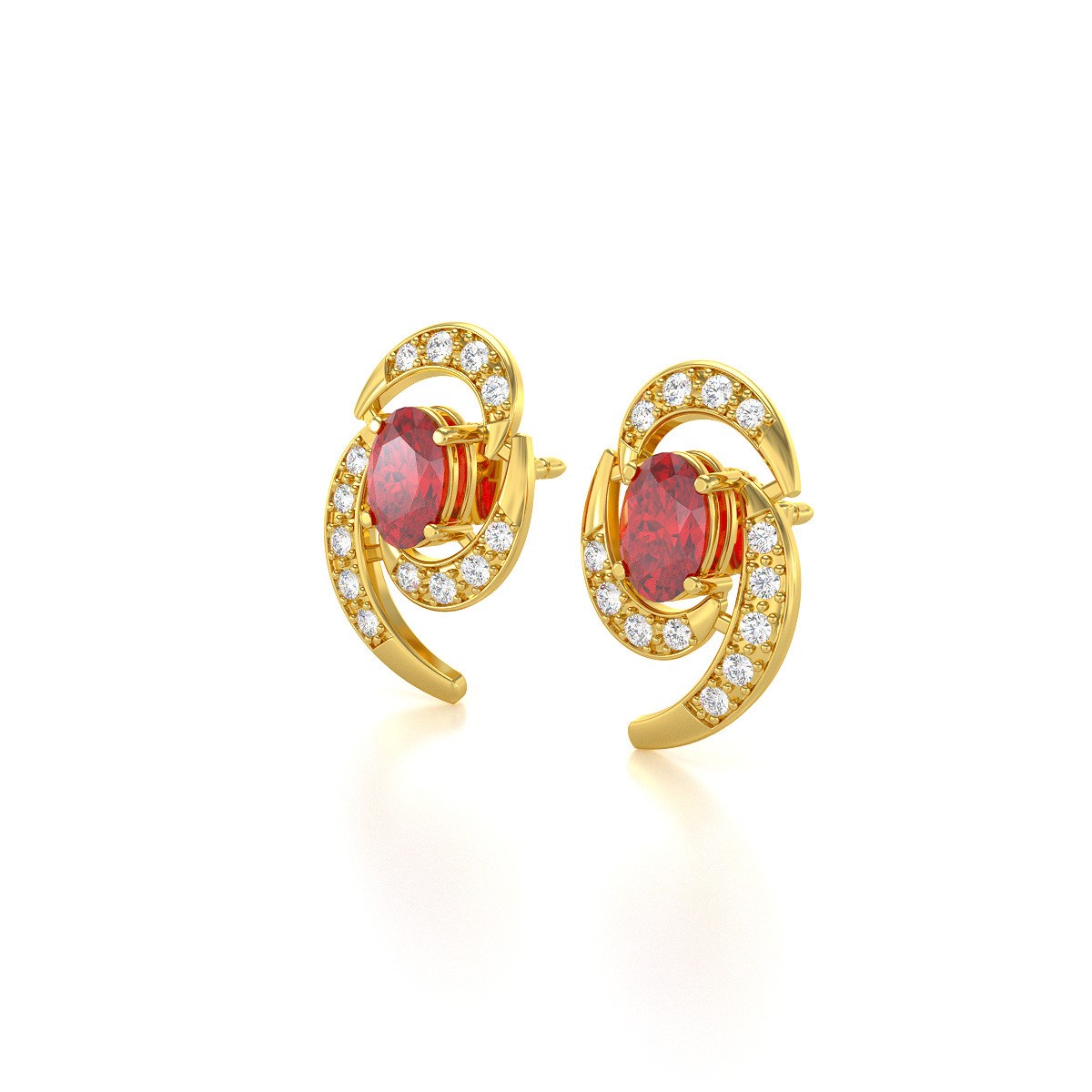 Boucles d'oreilles ADEN Or 585 Jaune et Rubis 2.6grs
