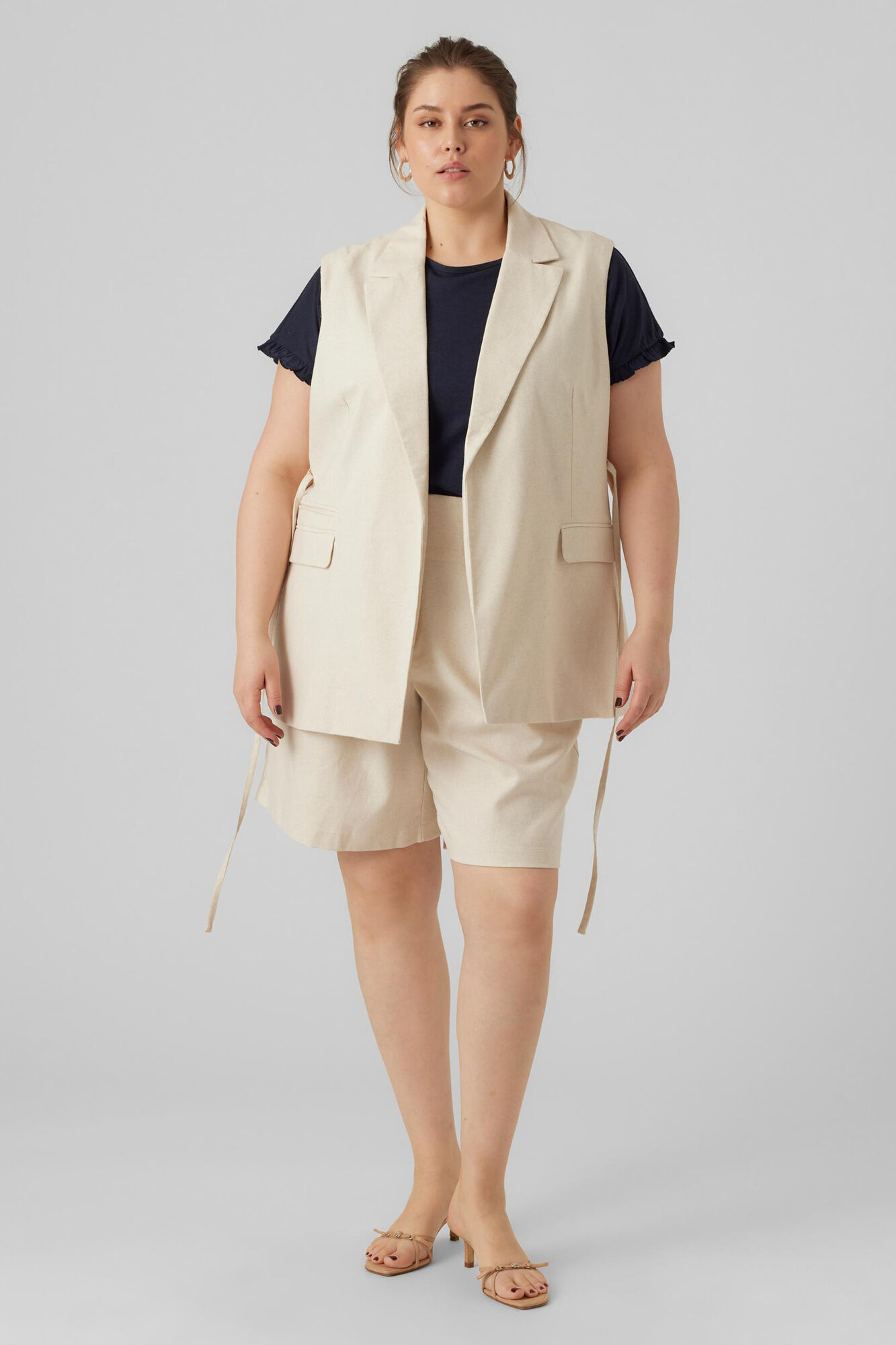Colete de linho plus size - Cinza