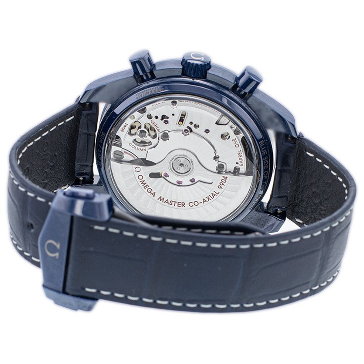 Montre d'occasion Omega Speedmaster homme chronographe automatique céramique bracelet cuir bleu