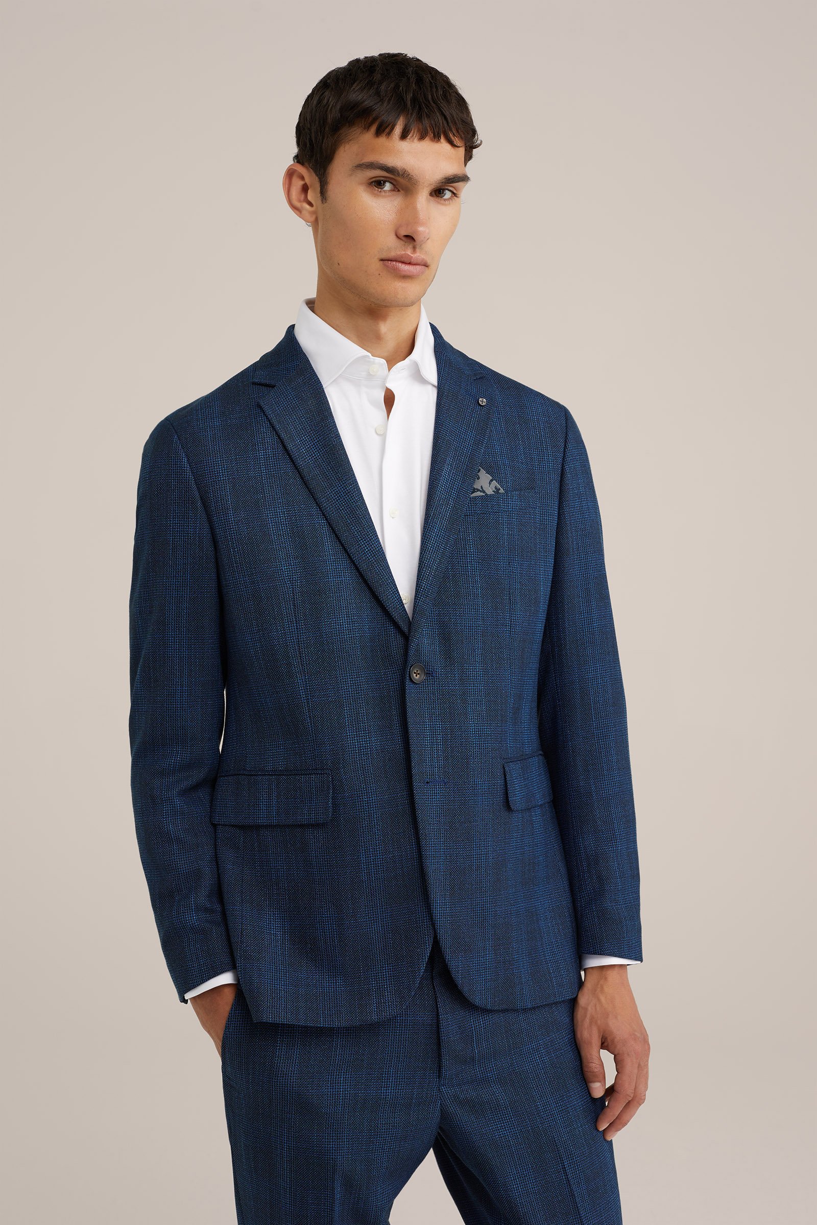 slim fit blazer met dessin WE Fashion Donkerblauw