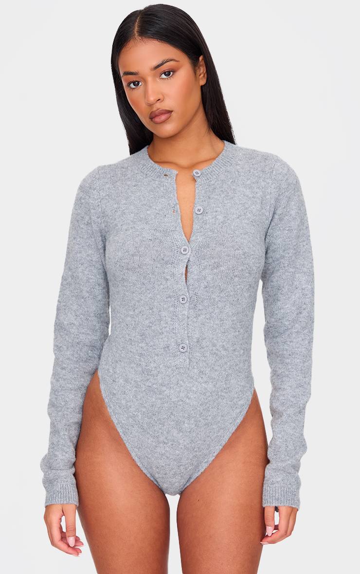 Gris Cendré Body En Maille Douce À Boutons Tall