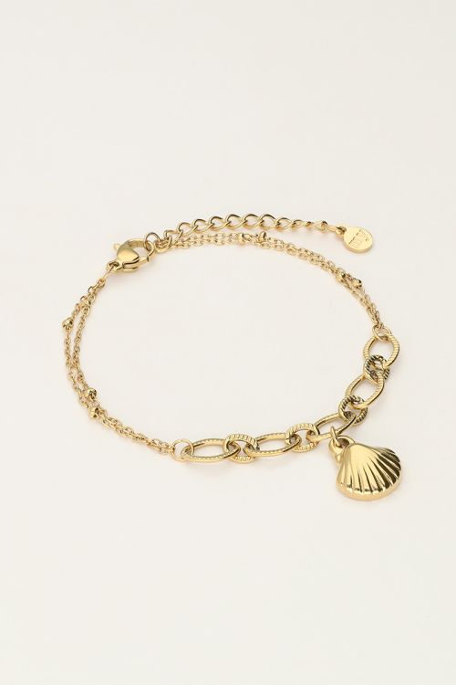 Minimalistische armband met grove schakels & schelpje