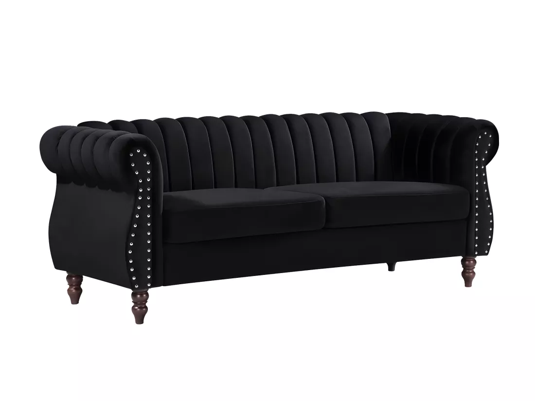 Canapé chesterfield 3 places en velours noir TRUMBO