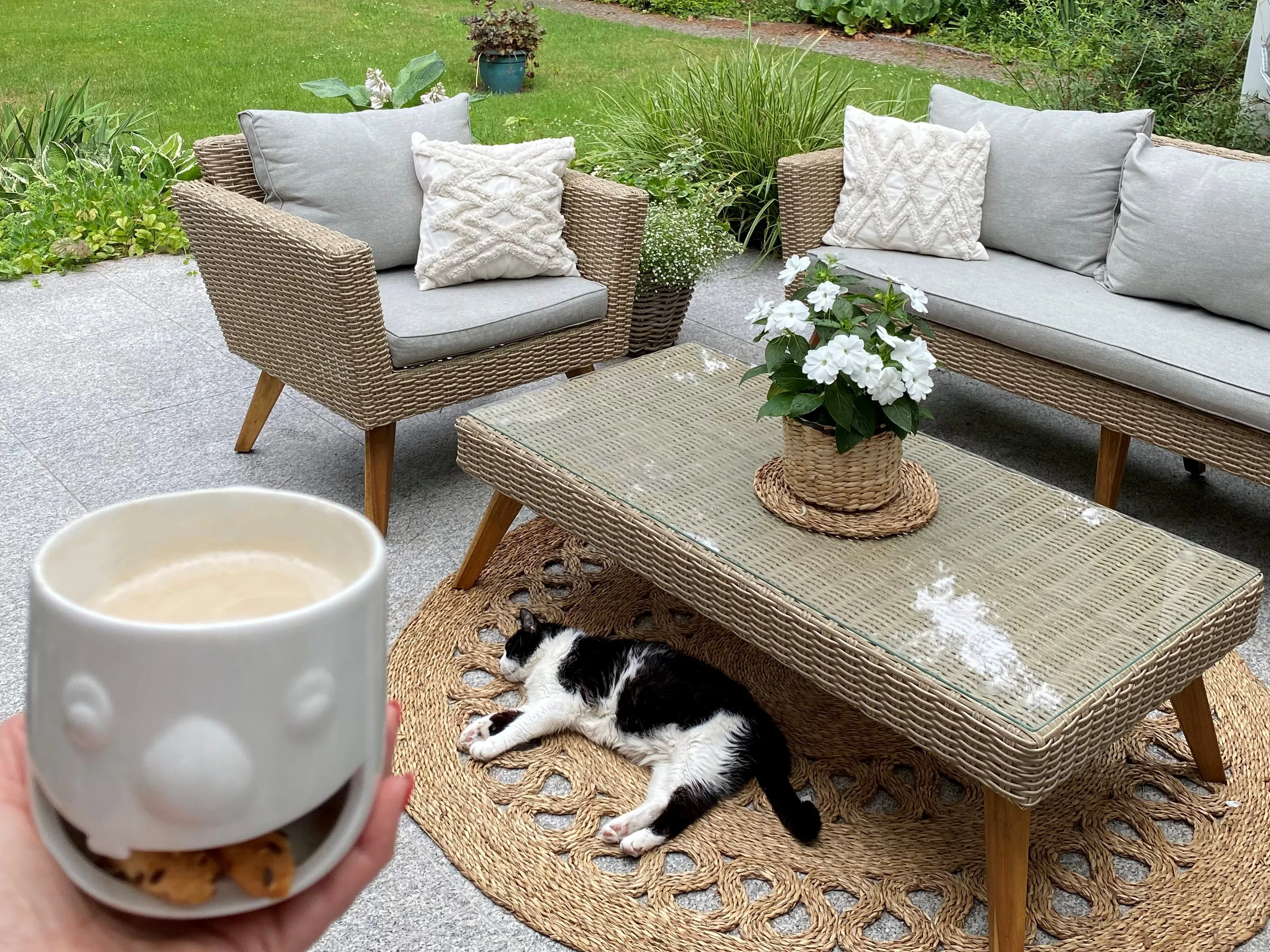 Loungeset met tafel 5-zits VITTORIA PE rotan Grijs