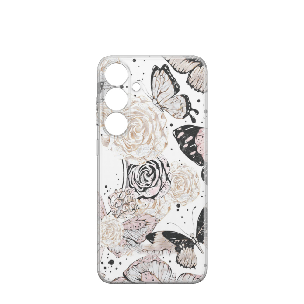 Samsung Galaxy S24 Plus Gummi Hülle Blumen Schmetterling - Weiss
