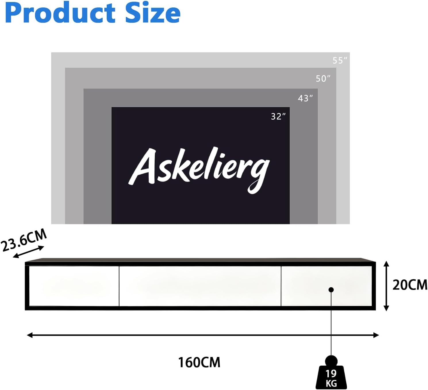 TV Lowboard Hängend 160cm, TV Schrank Hängend mit 3 Stauraum, Fernsehschrank Holz, Grifflose Design, Viel Stauraum, Schwebender TV Cabinet für Wohnzimmer und Schlafzimmer