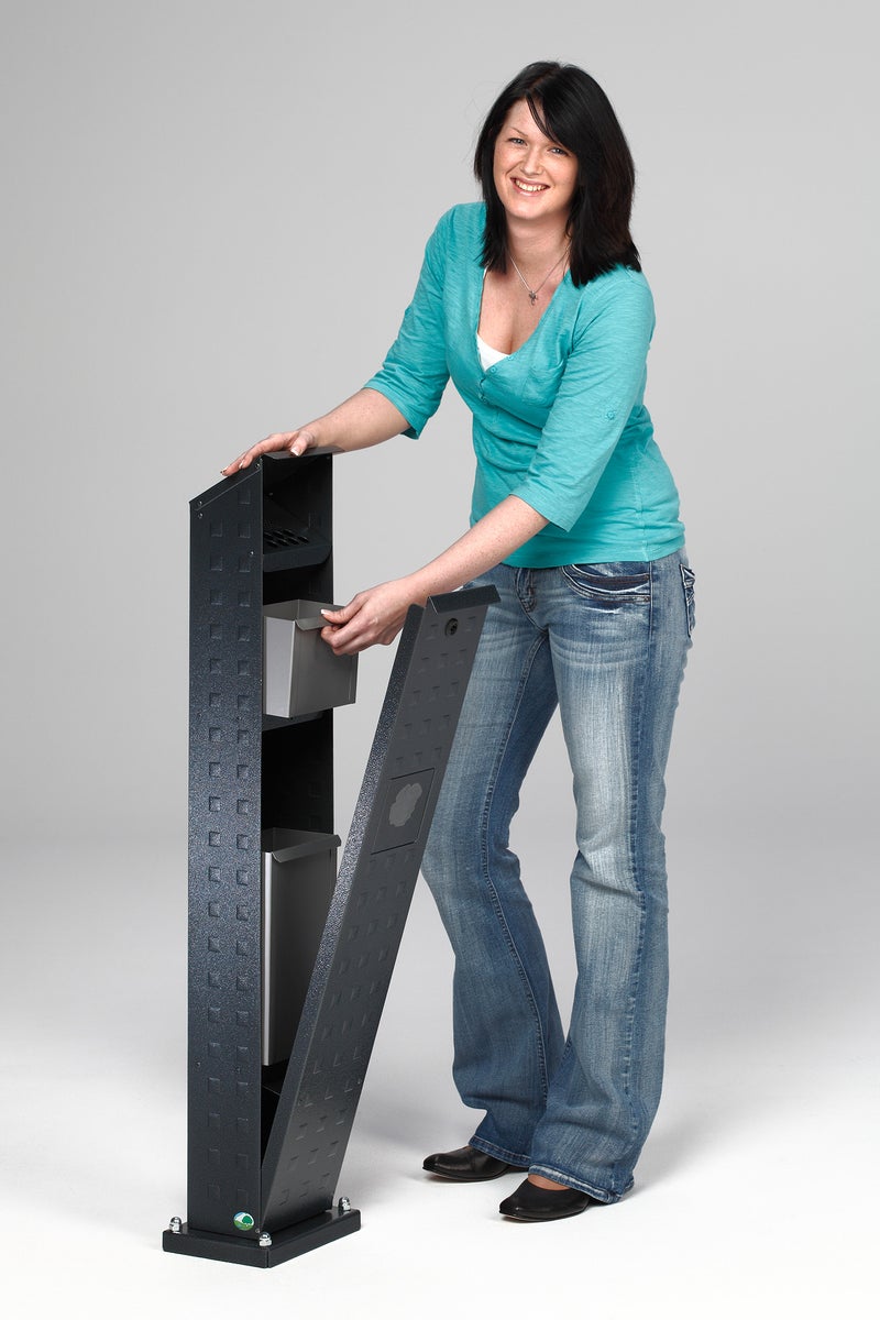PROREGAL Combinatie-asbak met slot, klep, vloermontage, hxbxd 115 x 18 x 15 cm, geanodiseerd aluminium, grijs