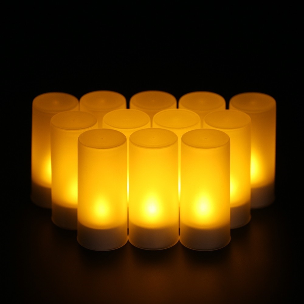 (12er Set) 2in1 Flackernde LED Teelichter Deko Kerzen Home Stimmungsleuchte inkl. Ladestation - Warmweiss
