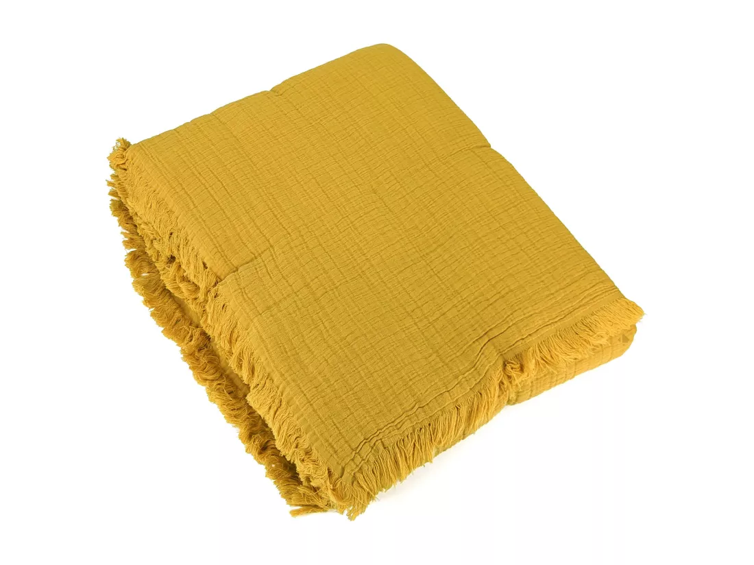 Dessus de lit 270x250 cm BREHAT 100% gaze de coton jaune miel