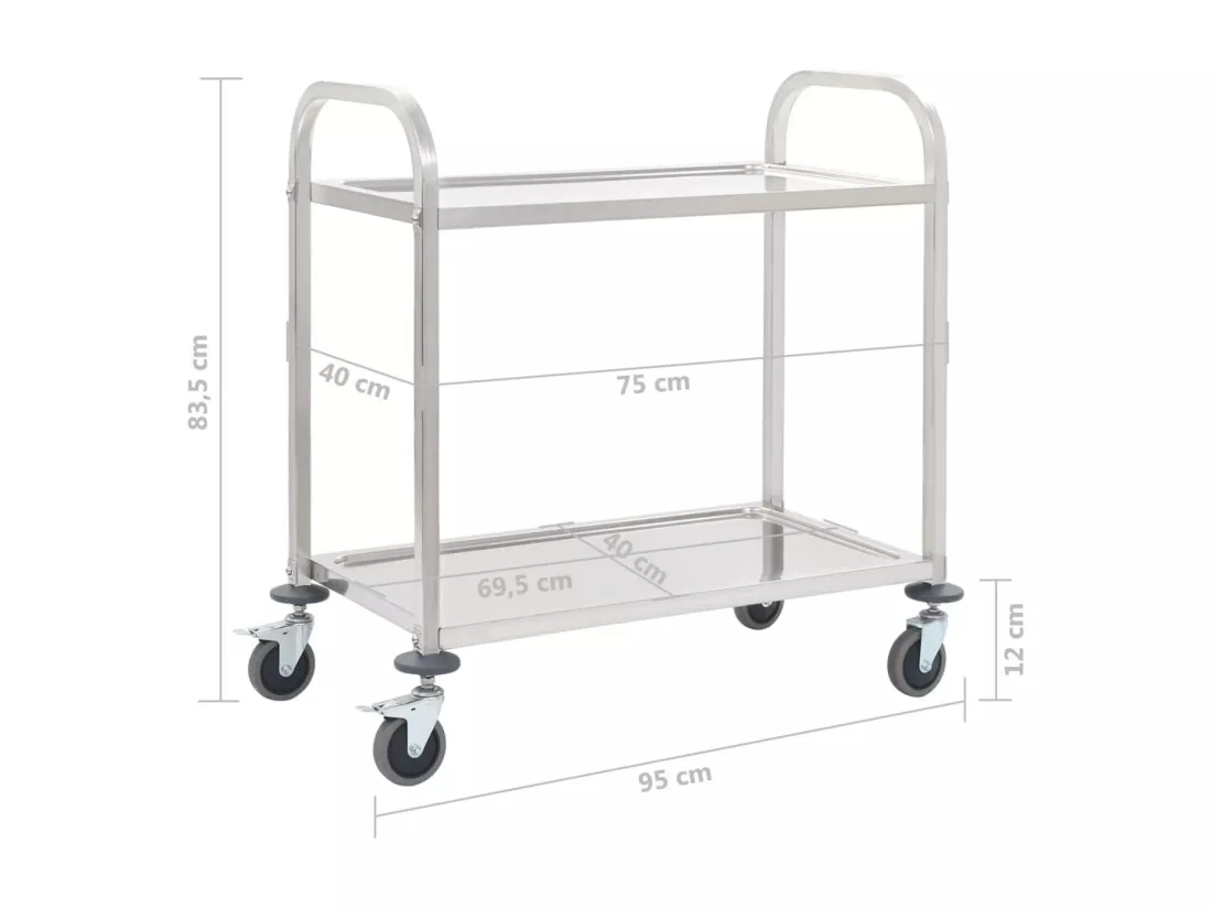 Chariot de cuisine à 2 niveaux 95x45x83,5 cm Acier inoxydable
