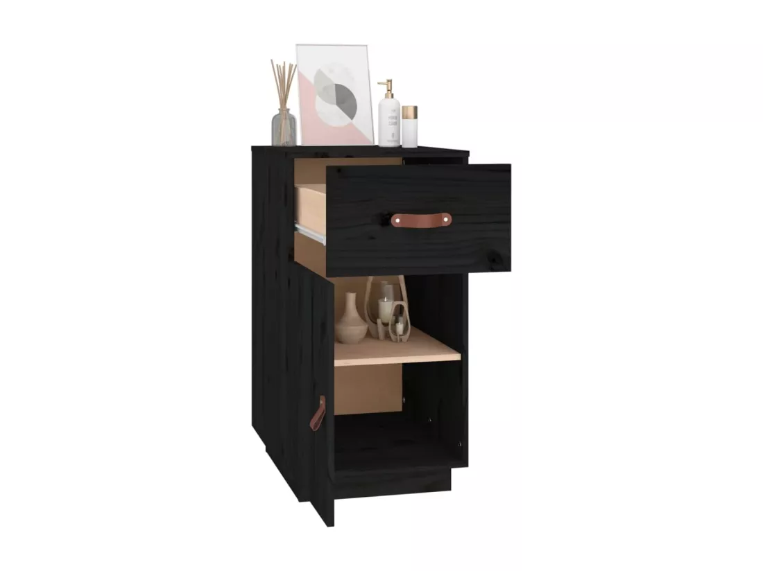 Armoire de bureau Noir 40x50x75 cm Bois massif de pin