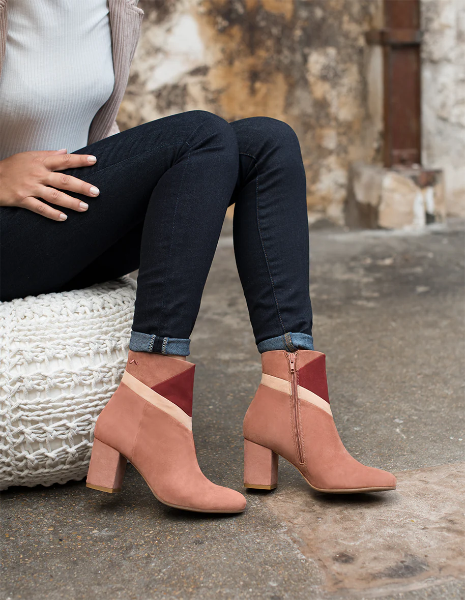 Bottines à talons Léonie - Suède Saumon Bordeaux