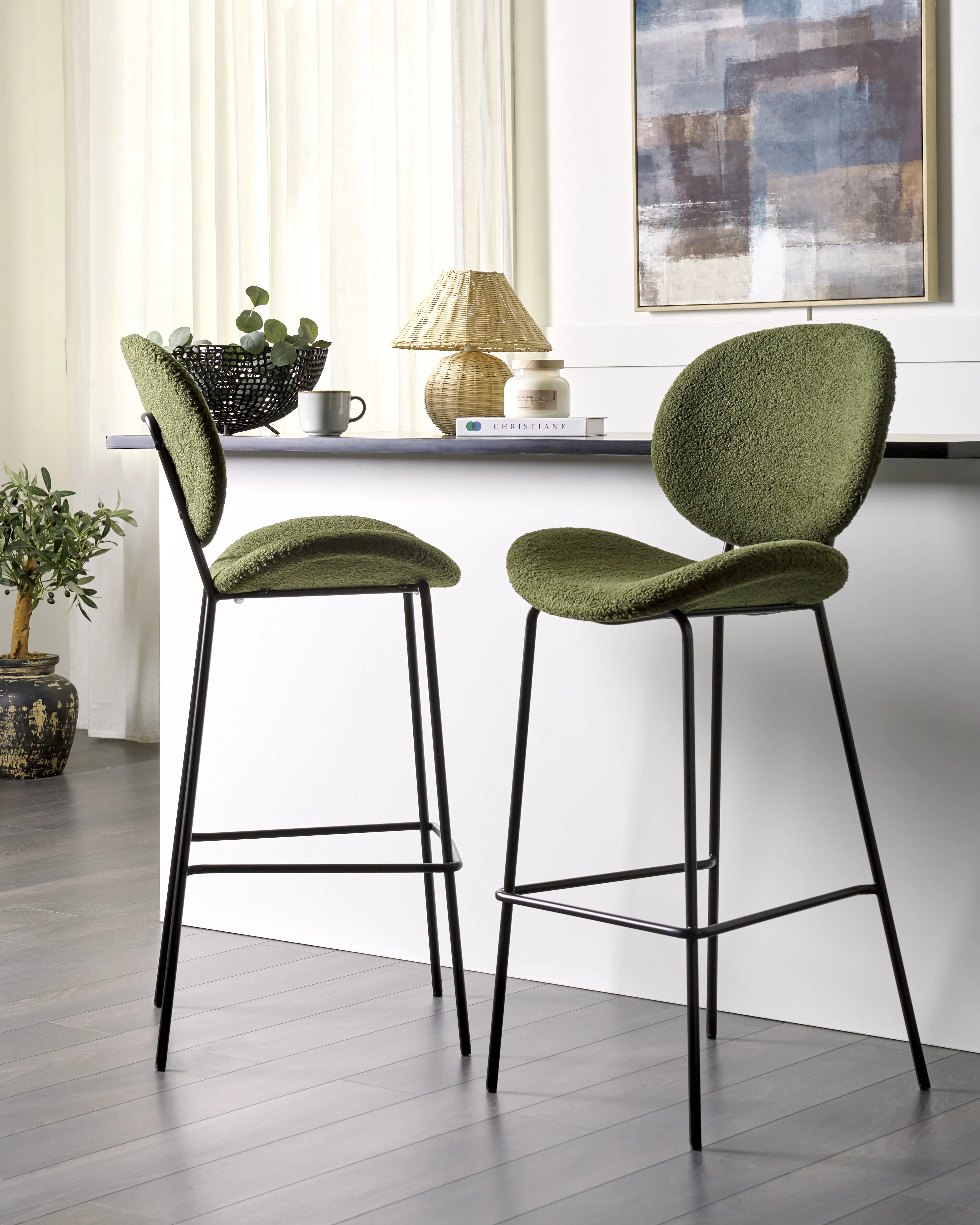 Set van 2 barstoelen LUANA Bouclé Donkergroen
