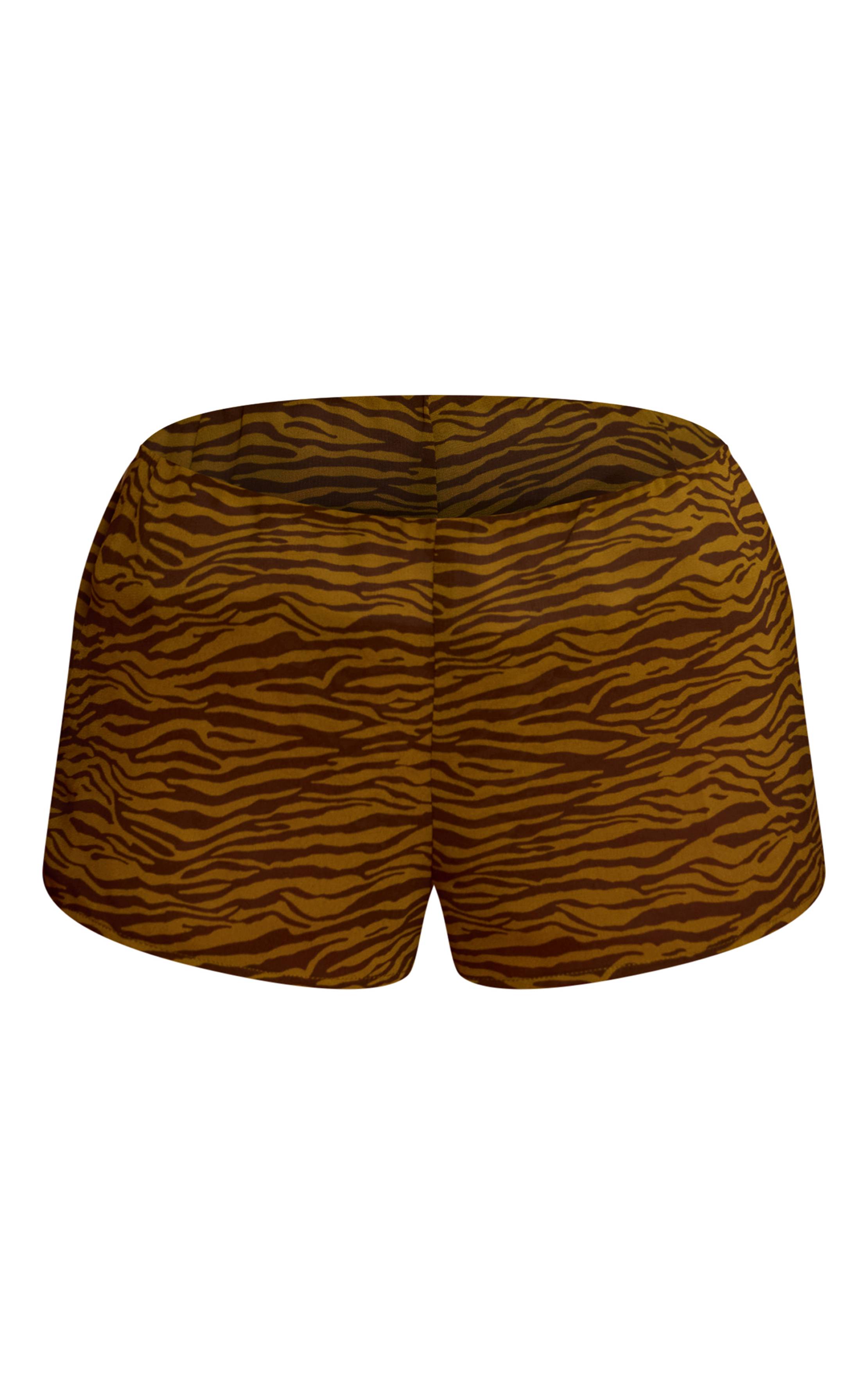 Vert Olive Short De Plage En Mousseline Imprimé Zèbre
