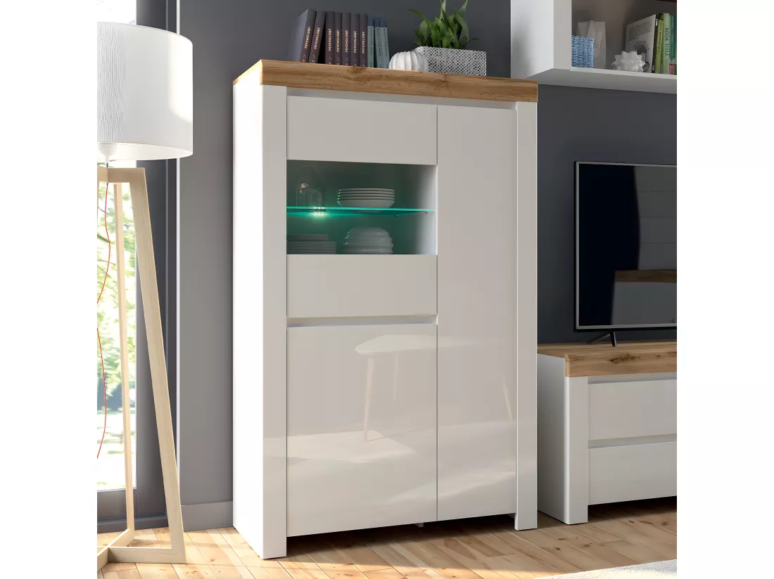 Vitrine 3 portes Hella Blanc et Bois