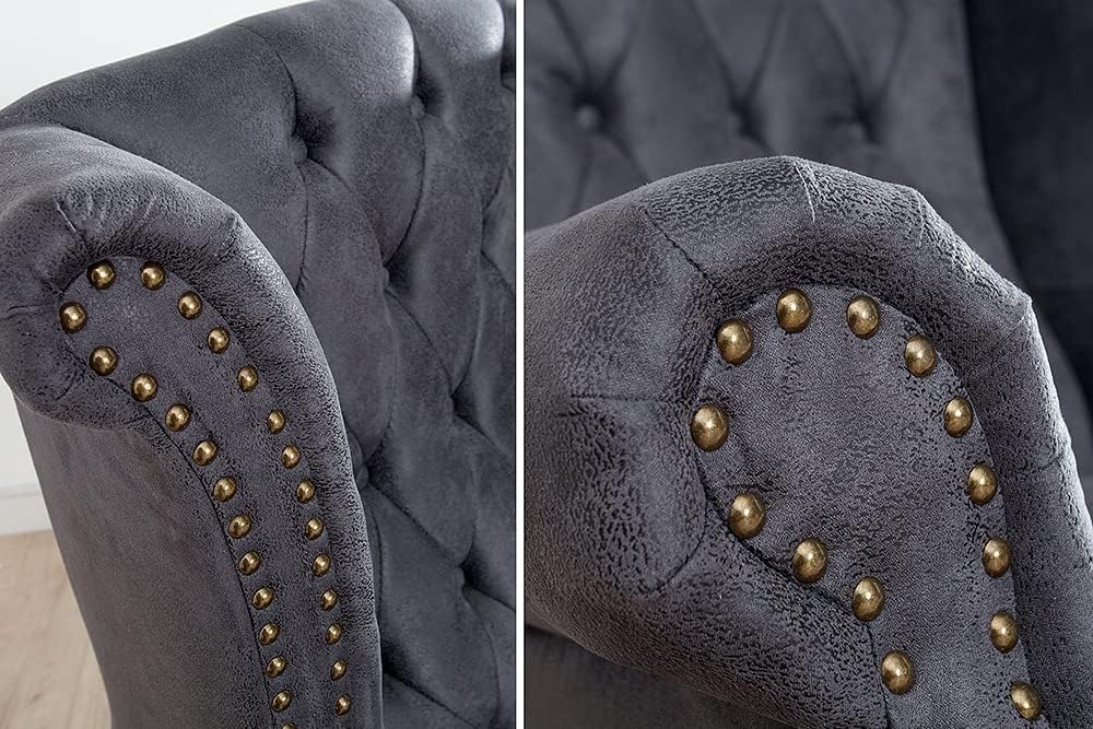 invicta INTERIOR riess-Ambiente Edler Chesterfield Ohrensessel antik grau mit Knopfheftung und Nietenbesatz Sessel Clubsessel Wohnzimmersessel