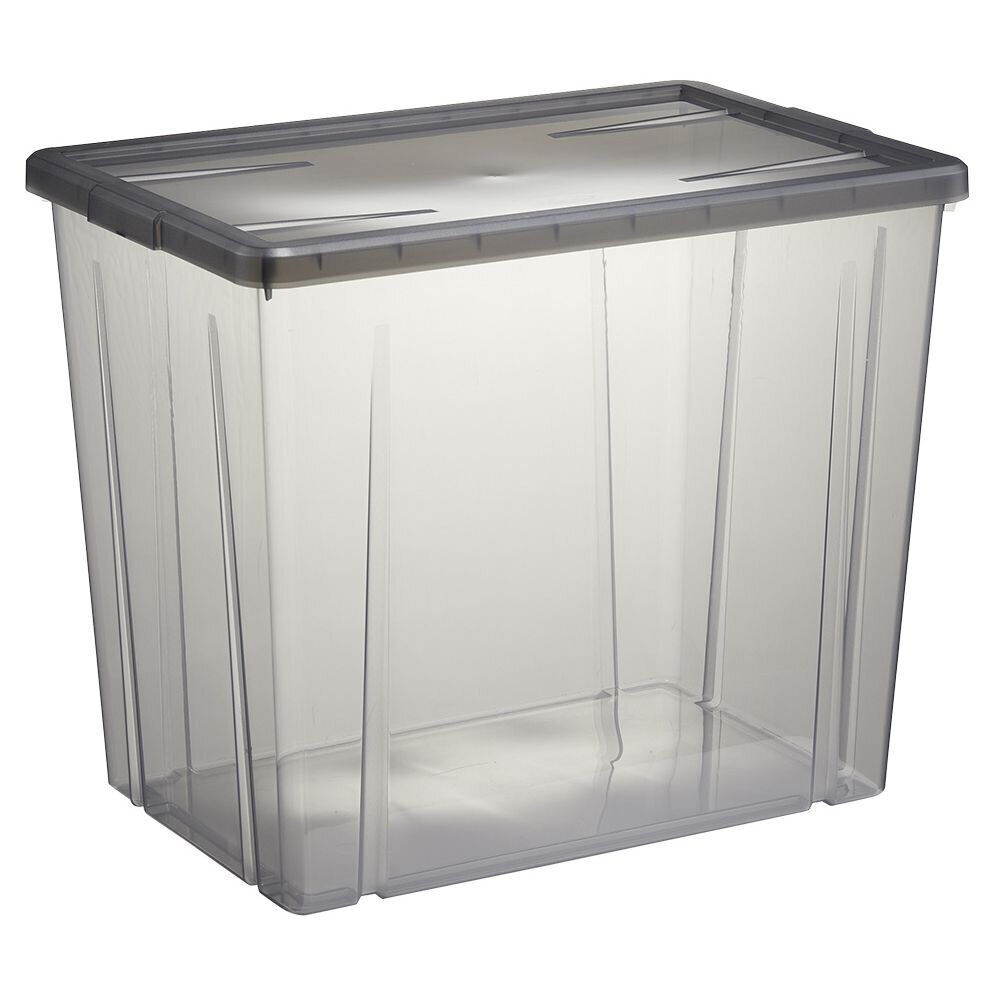 Boîte de rangement ransparente avec couvercle gris 82L