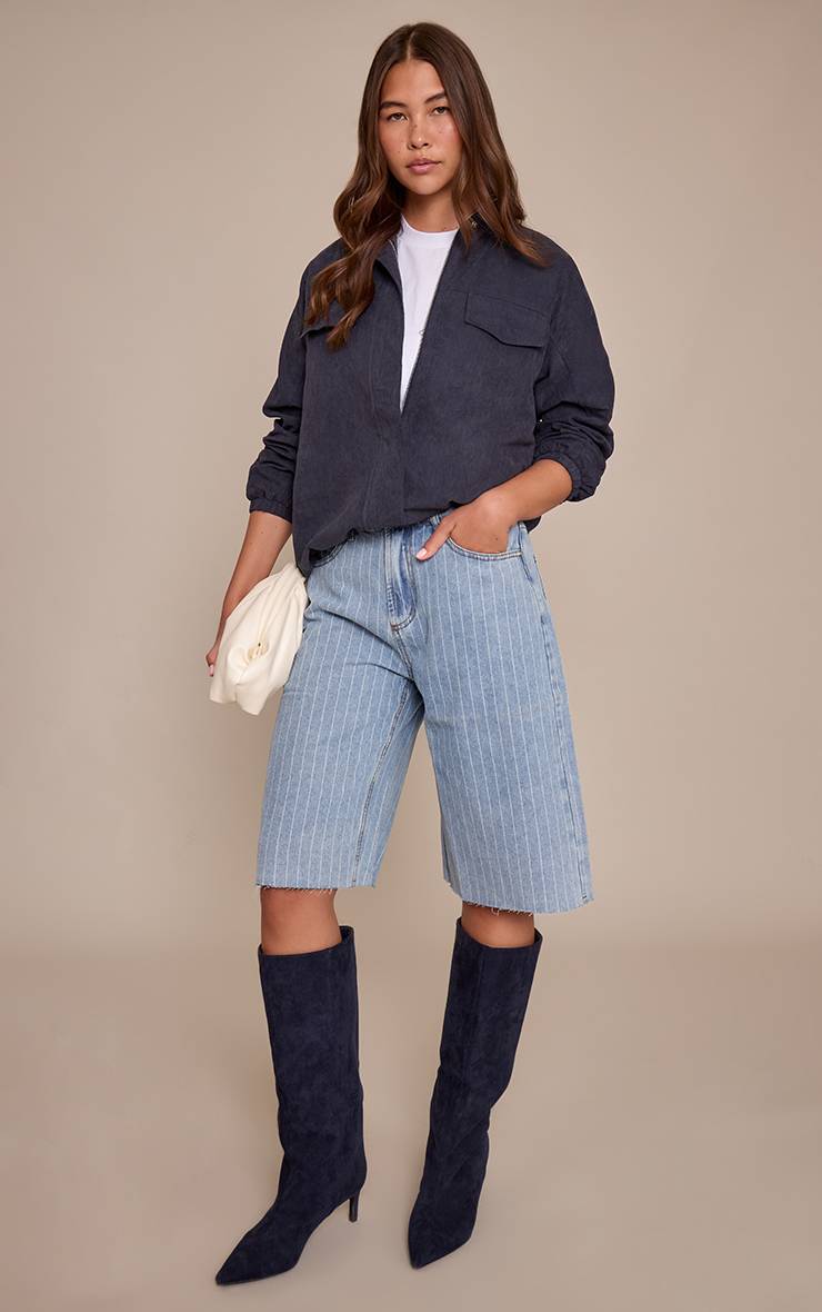 Bleu Clair Short En Jean Long À Rayures Tennis