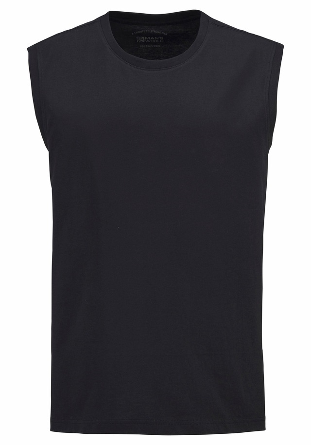 Man's World Muscleshirt, 3 Stk. ärmellos,  Basic-Stil,  unifarben,  Rundhalsausschnitt