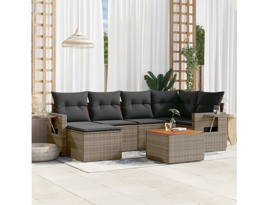 VIDAXL - Canapé Salon de jardin avec coussins 7 pcs gris résine tressée