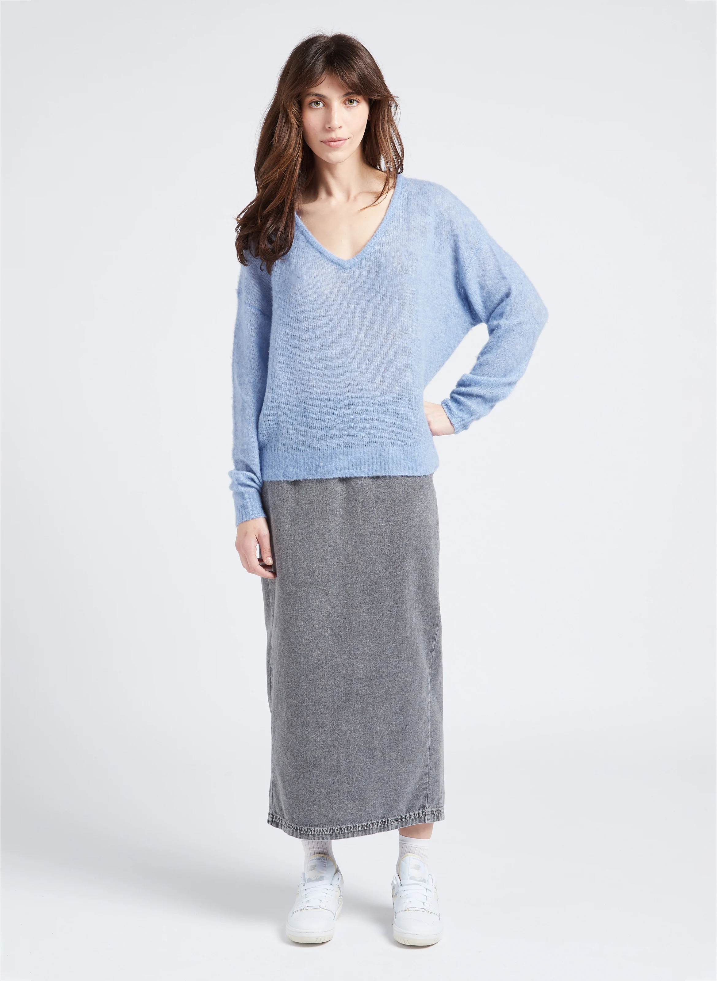 JAZY - Jupe midi droite en coton | Gris